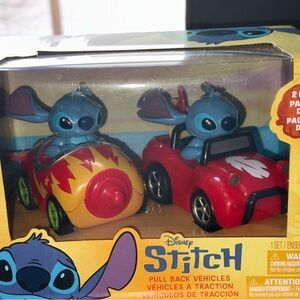 Disney Stitch Pull Back Cars - Red and Yellow